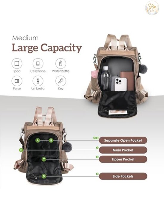Waterproof Nylon Anti-Theft Backpack Purse with Shoulder Straps main image 4